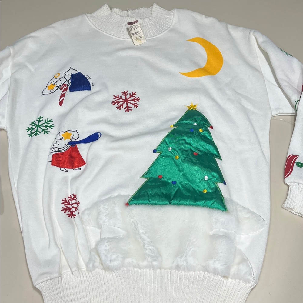 White Ribbed Christmas Sweater Med